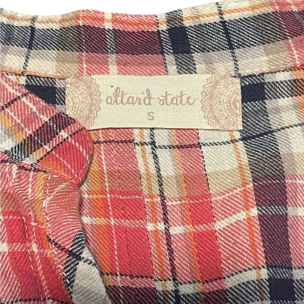 ALTAR'D STATE Plaid Tunic Pleated VNeck Cotton Top Blouse Size Small